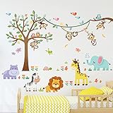 DECOWALL SG-2113 Waldtiere Baum Kinder Wandaufkleber Abziehbilder Peel and Stick Abnehmbar für Kinderzimmer Schlafzimmer Wohnzimmer Kunst Wandbilder Dekorationen