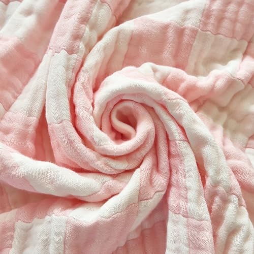 Image of Ultra Soft Cozy Cotton 6-Layer Muslin Baby Blanket 41 inch x41 inch Breathable Lightweight Pink Checkered Swaddle Blanket for Baby Girls Essentials Birthday Gifts All Seasons Both Sides