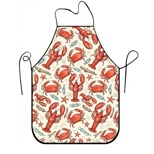 Delantal náutico vintage de cangrejo para cocinar, delantal de cocina con patrón de langosta para barbacoas y amantes de los mariscos, Rojo, 24x31 Inch