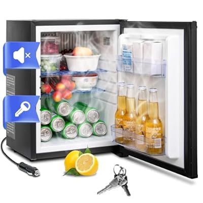 12V RV Refrigerator,1.4 Cu Ft Locking Mini Fridge, Mini Fridge with Lock, Semi Truck Refrigerator Freightliner Cascadia Drivers 12V DC/110V AC for Bedroom, RV, Truck, Office, Dorm, Black