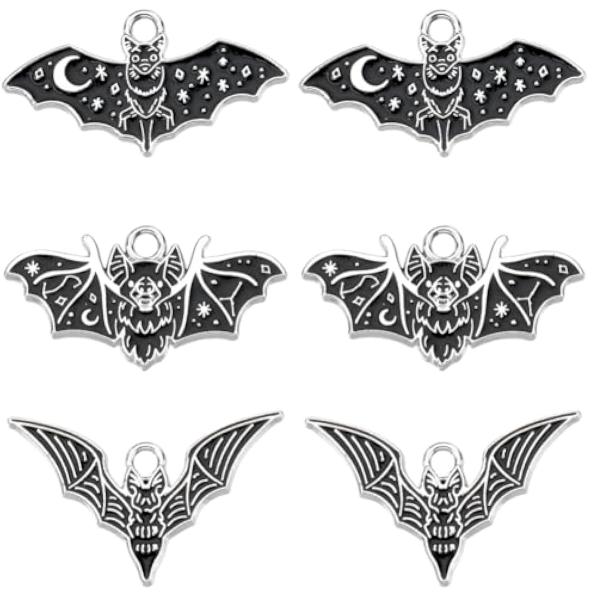 24 Black Enamel Gothic Bat Charms for Halloween Jewellery