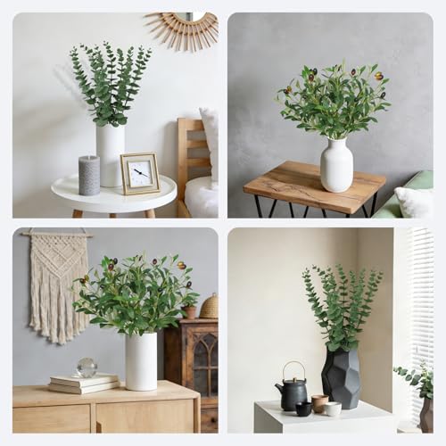 BUZIGUBY 16Pcs Faux Olive Branches&Eucalyptus Branches, 18''Artificial Olive Stems 15''Eucalyptus Stems,Perfect Greenery for Vase,Centerpieces,Spring Decor,Home Decoration for Dining Room&Living Room — view 5