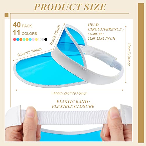 40 Pack Plastic Sun Visor Hats Women Pvc Colorful Clear Uv Protection Cap Unisex Colored Poker Hat For Tennis Party Sports Football Golf Outdoor Activities, 11 Colors #TOP1