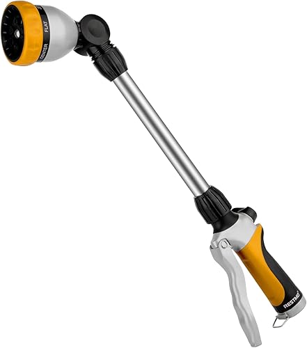 RESTMO Varita de riego de metal, varita de manguera de jardín resistente con cabezal giratorio de 180, boquilla de manguera de 16 pulgadas con 7