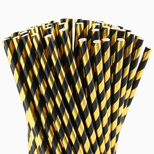 Pitillos de papel negro y dorado, 300 unidades biodegradables miniatura 1