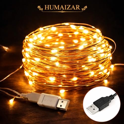 Image of HUMAIZAR 10M USB LED String Lights with 100 LEDs - Warm White Decorative Fairy Lights for Ramadan Eid Decorations, Kids Room, Wall Hanging, Mother's Day Gift, Festive Lighting (Pack of 1 Set)