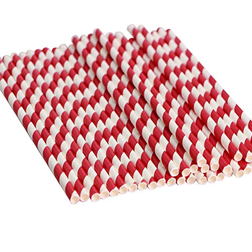 image for Webake Paper Straws Biodegradable Bulk 144 Red Striped Drinking Straws