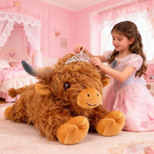 Image of JDF 5lbs Highland Cow Weighted Stuffed Animals, 22in Giant Highland Cow Gift Plush Toy, Adorable Stuffed Animal Adults & Kids Highland Cattle Plushie Pillow Decor