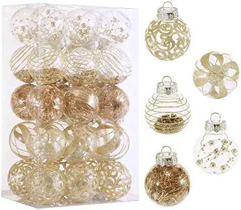 60MM/2.36" Christmas Ornaments Set, 30pcs Clear Christmas Ornaments Champagne Shatterproof Decorative Baubles for Xmas Tree Decoration Christmas Ornament Balls for Holiday Party Indoor Outdoor Decor