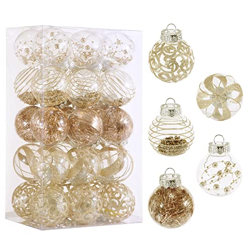60MM/2.36" Christmas Ornaments Set, 30pcs Clear Christmas Ornaments Champagne Shatterproof