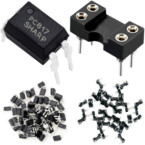 Youmile 50 piezas PC817 Transistor Optoacoplador de salida PC817C DIP-4 2.54mm Paso + 50 piezas Ronda DIP IC Chip Socket 2.54mm Doble Fila 4-pin para pruebas de optoacopladores DIY