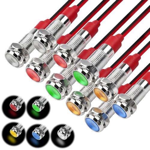 10 luces LED indicadoras de 12 V 24 V 6 mm, de metal, IP65, resistentes al agua, para coche, barco, moto, camión, cabina, 2 unidades, rojo, verde, amarillo, azul, blanco