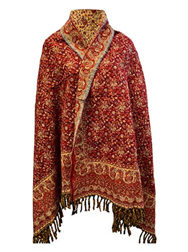 Schal / Schal, handgefertigt, luxuriös, weich, warm, aus Wolle, mit Blumenmuster, Winter-Druck, Kastanienbraun, Beige / Blumenmuster, kastanienbraun, One size Cover