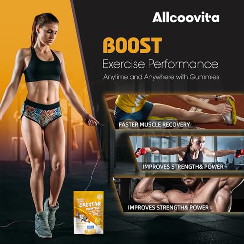 Image of Allcoovita Creatine Monohydrate Gummies 5g for Men & Women. Boost Focus,Strength, and Endurance, Anti-Melting Formula, Vegan, Gluten-Free, Non-GMO,(Mango 120 ct)