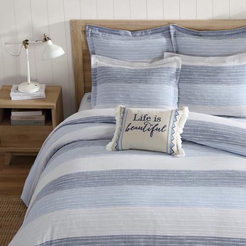 Levtex Home Sand Stripes Blue Twin/Twin XL Comforter Set (68x88in) with 1 Pillowcase (26x20in) - Woven Jacquard Stripe - Blue, Grey, White - Cotton Twin Size Comforter Set - Soft, Pre-Washed by Levtex Home - Used condition - Image 3