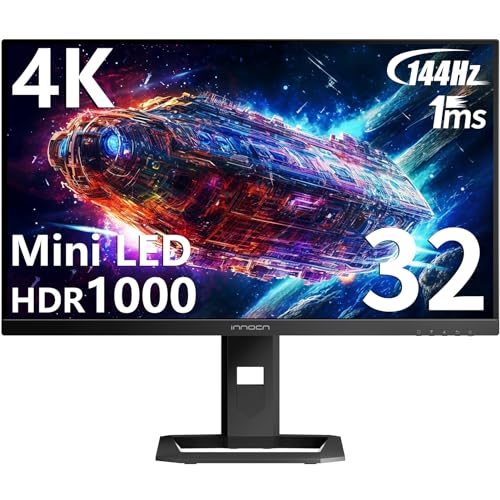 INNOCN 32" Mini LED 4K 144Hz 3840 x 2160P Computer Gaming Monitor 1ms IPS HDR1000 HDMI 2.1 Monitor, 99% DCI-P3, USB Type-C Connectivity, Height Adjustable Stand - Black