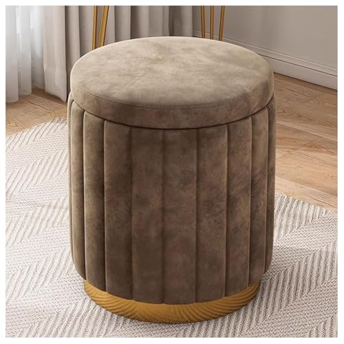 GKJHTED Puff Redondo Moderno con Almacenamiento, Taburete tapizado con Tapa extraíble y Base de Metal Dorado, reposapiés para Sala de Estar, Dormitorio.