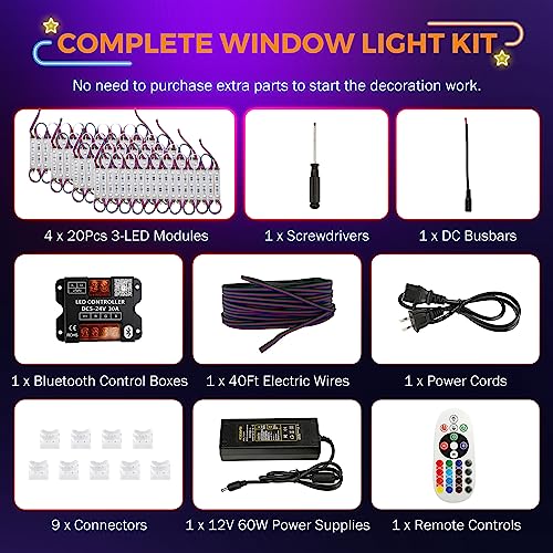 Image of BEAMNOVA 40Ft RGB Commercial LED Storefront Lights Kit, Bluetooth App Control, with Remote, DC 12V Power Supply Transformer, Adhesive Waterproof Strip Light Modules
