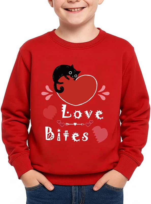 Unisex Kids Valentines Red Sweatshirt Long Sleeve Funny Crewneck Shirt 5-14 Years
