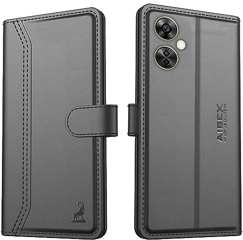 Image of AIBEX Compatible with OnePlus Nord CE 3 Lite 5G Flip Cover Leather Finish | Inside TPU with Card Pockets | Wallet Stand | Complete Protection Flip Case Black