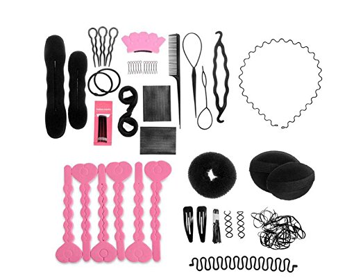 1SET 20 Different Styles Professional Hair Design Styling Tools-Hair Volume Bump it Up Hair Tie Hair Pin Hair Clip Bun Maker Pull Hair Needle Donut Braiding Tool Kit