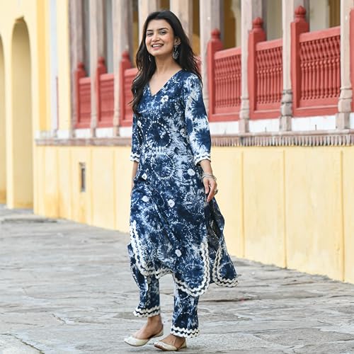 Image of ANNI DESIGNER Women Cotton Blend Kurta Palazzos Set