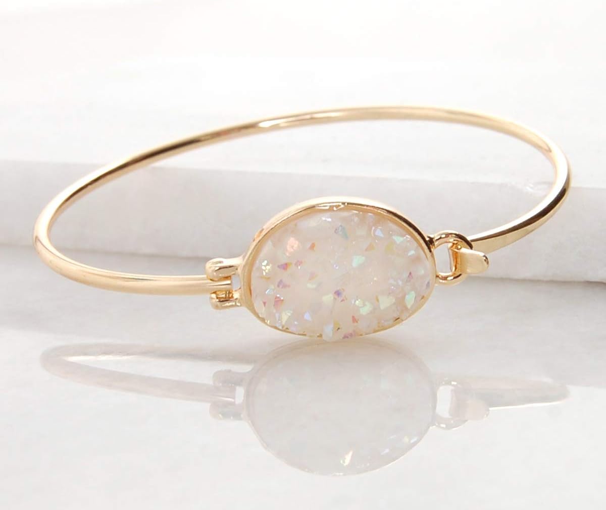Humble Chic NY Simulated Druzy Cuff Bracelets for Women - Boho Stackable Bangle Bracelet, Plated in Gold, Silver, or Rose Gold Tone with Oval Stone - Image 3