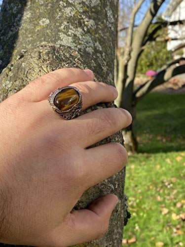 KAR 925K Stamped Sterling Silver Men Natural Tiger Eye Ring I1B3