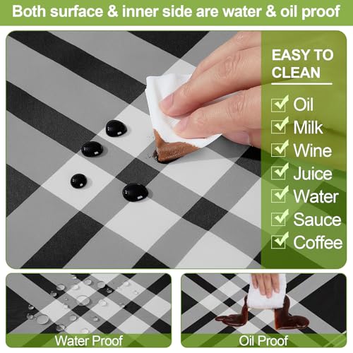 Image of Picnic Table Cover with Bench Covers 6FT 3 Pcs Waterproof Windproof Aesthetic Camping Tablecloth with Drawstring Bag, Fitted for 6 Foot Rectangle Tables and Seats, 72 inch, Black Grey Checkered