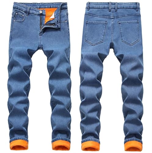 Fleece Lined Jeans Men,Winter Breathable Comfortable Skinny Slim Fit Thermal Stretch Straight Leg Denim Pants with Pocket