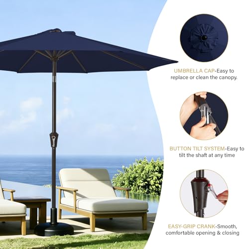 MEWAY 9ft Patio Umbrella Outdoor Table Umbrellas with Push Button Tilt and Crank, Market Umbrella 8 Sturdy Ribs for Deck, Garden, Pool and Backyard, Navy by MEWAY - Image 6