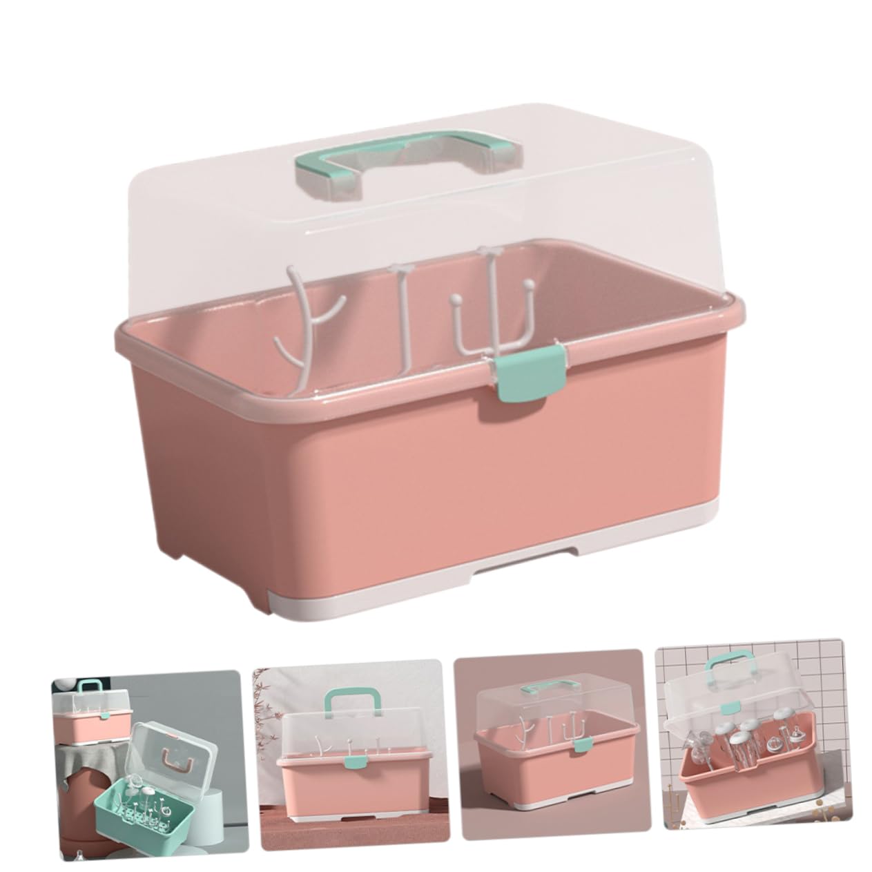Babyflaschen Organizer aus Kunststoff mit Abtropffunktion, 1 Stück | Rosa, Tragbar und Leicht, für Haus und Babyparty, zur Ordnung von Stillzubehör