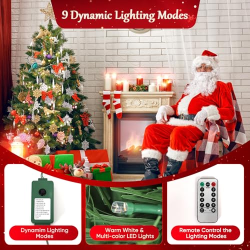 SALCAR 6ft Pre-lit Christmas Tree with Remote Control – 9 Lighting Modes, 580 PVC Tips, 250 Warm White & Multicolor LED Lights, Quick Setup for Effortless Holiday Decorations - Image 2