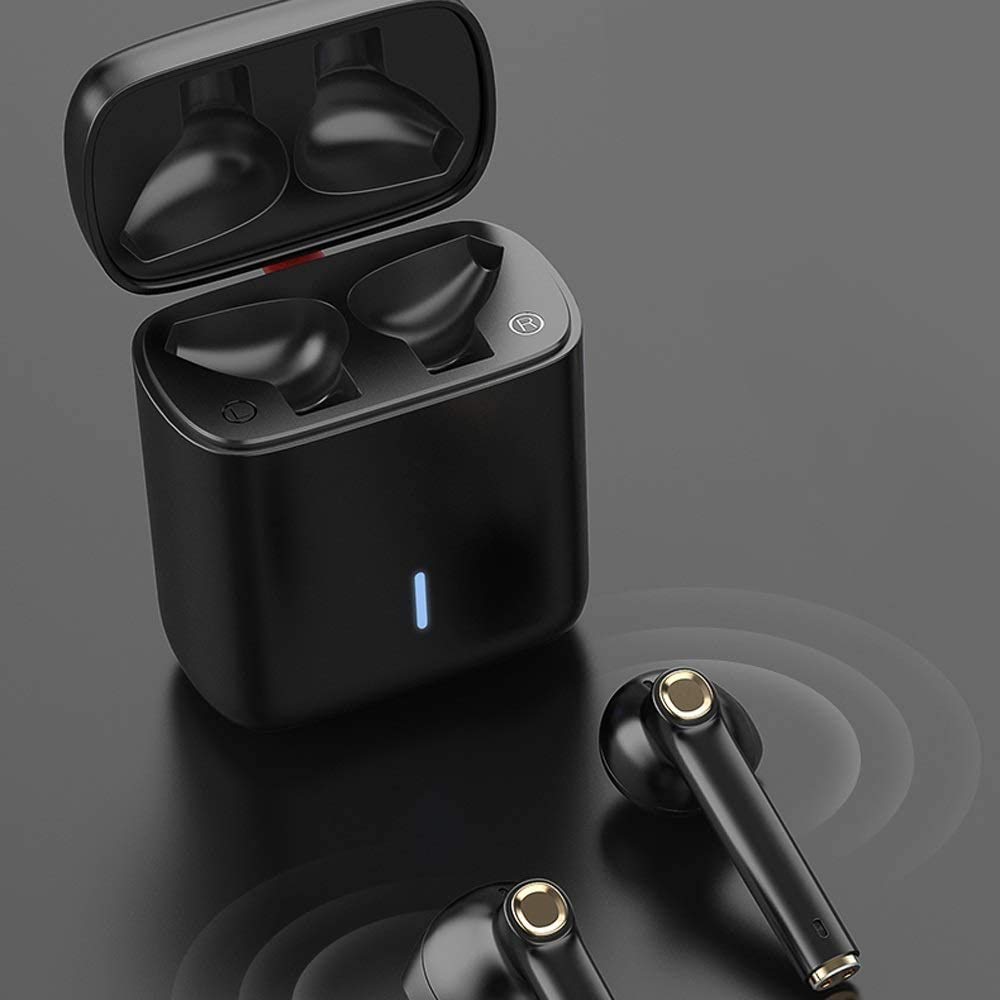 JOASIS Écouteurs intra-auriculaires sans fil Bluetooth 5.0 avec micro antibruit, contrôle tactile, écouteurs stéréo TWS Bass avec étui de chargement sans fil