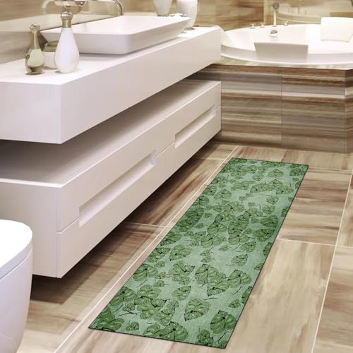 Alfombra de pasillo verde oscuro vintage 90x120 cm con reverso de seguridad lavable 4