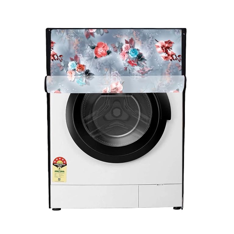 Image of Front Load Washing Machine Cover Compatible For LG, Bosach 6Kg, 6.5Kg, 7Kg, 7.5Kg, 8Kg, 8.5Kg, 9Kg, 10Kg (66L X 61D X 84H), Waterproof, Dustproof Fully Automatic Grey Flower.
