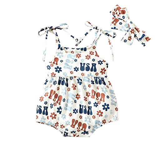 Image of JLKGICF Infant Newborn Baby Girl Floral Romper Kids Spaghetti Strap One Piece Jumpsuit Shorts Toddler Summer Overall Clothes