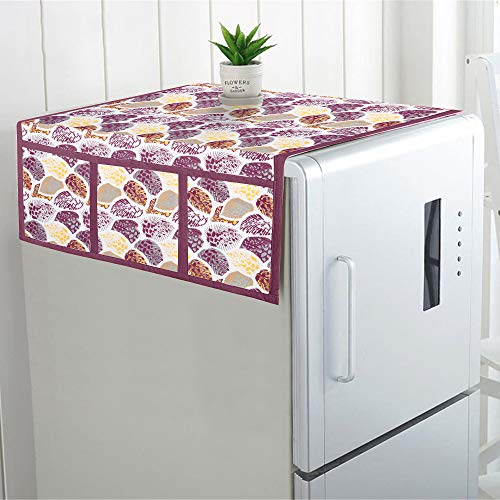 Image of DECOTREE� Exclusive Combo of 1 Cotton Fridge Top Cover, 1 Cotton Fridge Handle Covers, 4 Fridge Mats (Purple, 6 Pcs Set)