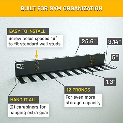 Double Circle Gym Storage Rack with 12 Hooks, Multi Purpose Gym Equipment Wall Rack Hanger for Pro Home Gym Storage for Exercise Bands, Barbell Bars, Jumprope (Hardware Included) - Image 3