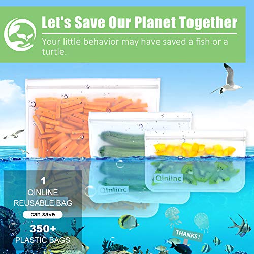 Qinline Reusable Food Storage Bags 24 Pack BPA FREE Flat Freeze