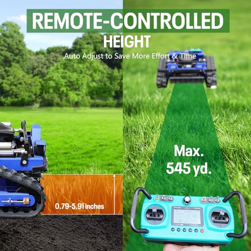 Image of Remote Control Lawn Mower-700m Range, Hybrid Gas-Electric Power, Track Design, All-Terrain, Adjustable Cutting Height (0.79-5.9 inches)