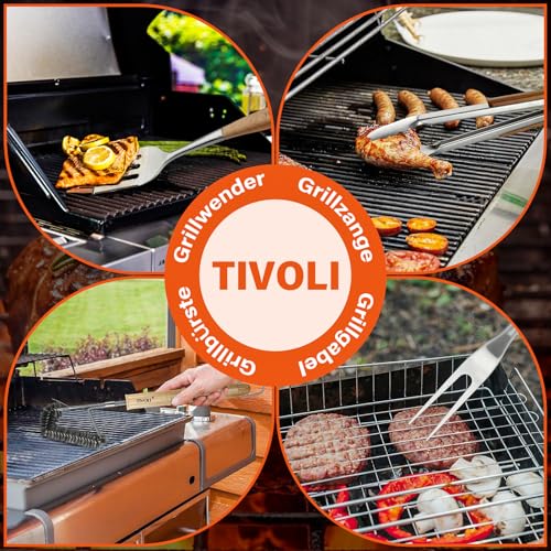 TIVOLI Grillbesteck Set 4-teilig aus Edelstahl mit Holzgriffen – Ansicht 2