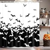 MEHOFOND Halloween Shower Curtain Spooky Bats Shower Curtains for Bathroom Halloween Horror Scary Bathroom Curtains Decorative Waterproof Fabric 72x72 Inch