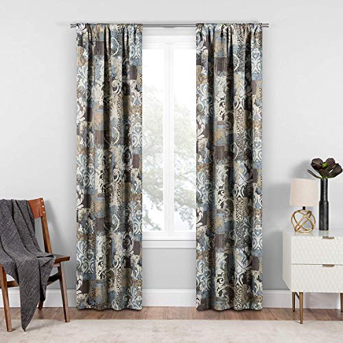 Eclipse Chiswick Darkening Modern Farmhouse Blackout Thermal Rod Pocket Window Curtain For Bedroom Or Living Room (1 Panel), 37 In X 63 In, Spa #TOP30