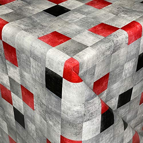KEVKUS Wachstuch Tischdecke 06214-04 kariert Würfel Quadrat schwarz weiß rot eckig rund oval (Rand: Paspel (mit Kunststoffband), 140 x 200 cm eckig) Cover