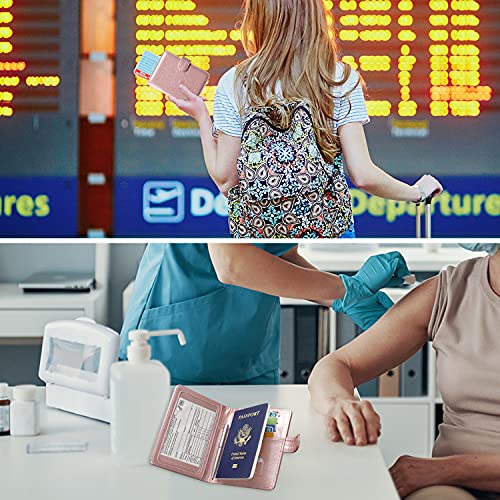 Acdream Passport And Vaccine Card Holder Combo, Cover Case With Cdc Vaccination Card Slot, Leather Travel Documents Organizer Protector, With Rfid Blocking, For Women And Men, Rose Gold #TOP4