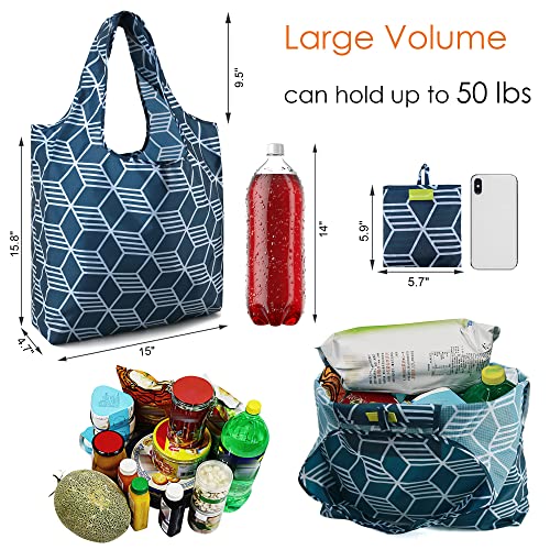 Beegreen Geometry Reusable Grocery Bags Bulk 12 Pack Reusable Shopping Bags Extra Large 50Lbs Heavy Duty Ripstop Nylon Foldable Tote Bags Machine Washable Polyester With Handles For Wholesale #TOP1