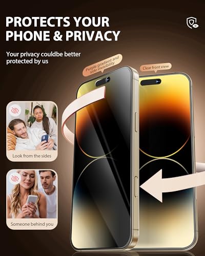 Image of PDDKISS 2 Pack Privacy Screen Protector for iPhone 14 Pro Max (2022) 6.7 inch Black Anti Spy Tempered Glass