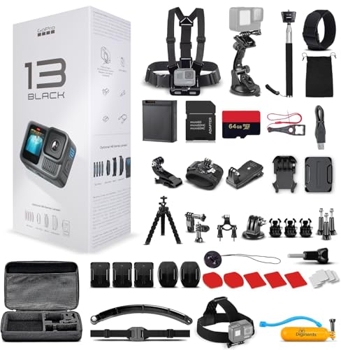 Image of GoPro HERO13 (Hero 13) Black - Waterproof Action Camera with 5.3K HDR Video, 27MP Photos, 1/1.9" Image Sensor, Live Streaming, Webcam, Stabilization + 64GB Card & 50 Piece Accessory Kit - Bundle
