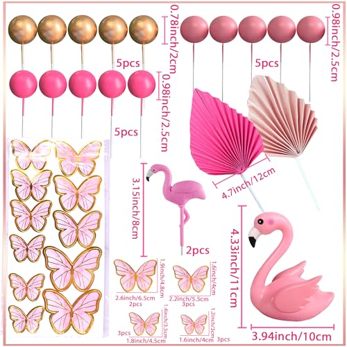 Jevenis USA-A-CAKEXL0803 30 Pcs Pink Flamingo Cake Topper Luau Cake Decorations Hawaiian Cake Topper Beach Cake Topper Decorations For Birthday Baby Shower Bridal Shower Wedding Party thumb #2